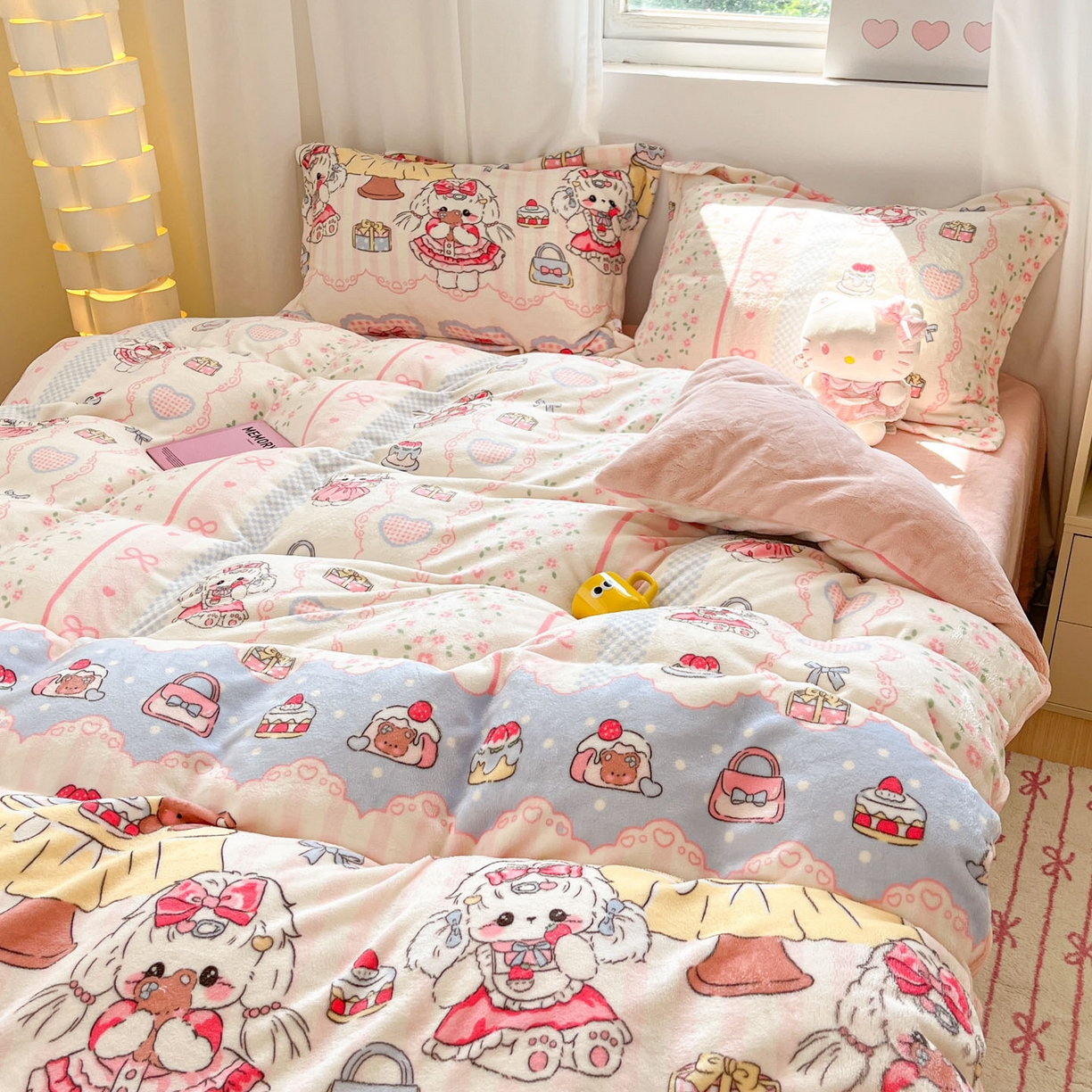 91家纺网 家纺一手货源 找家纺 沐慕 2025新款高克重牛奶绒四件套 牛奶绒-洛丽塔