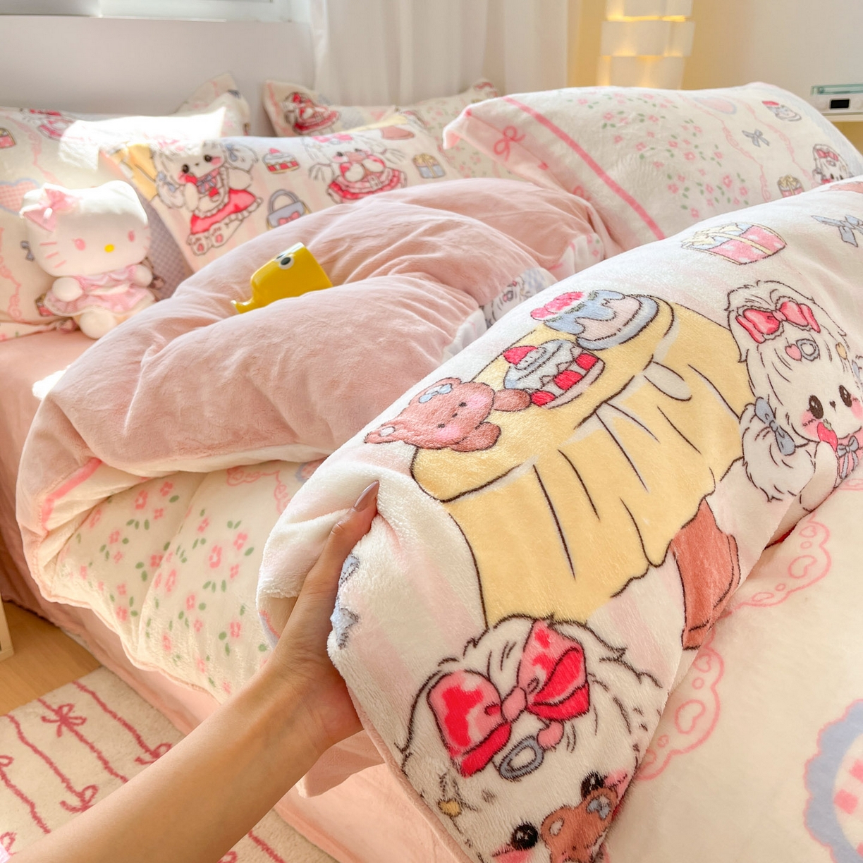 91家纺网 家纺一手货源 找家纺 沐慕 2025新款高克重牛奶绒四件套 牛奶绒-洛丽塔