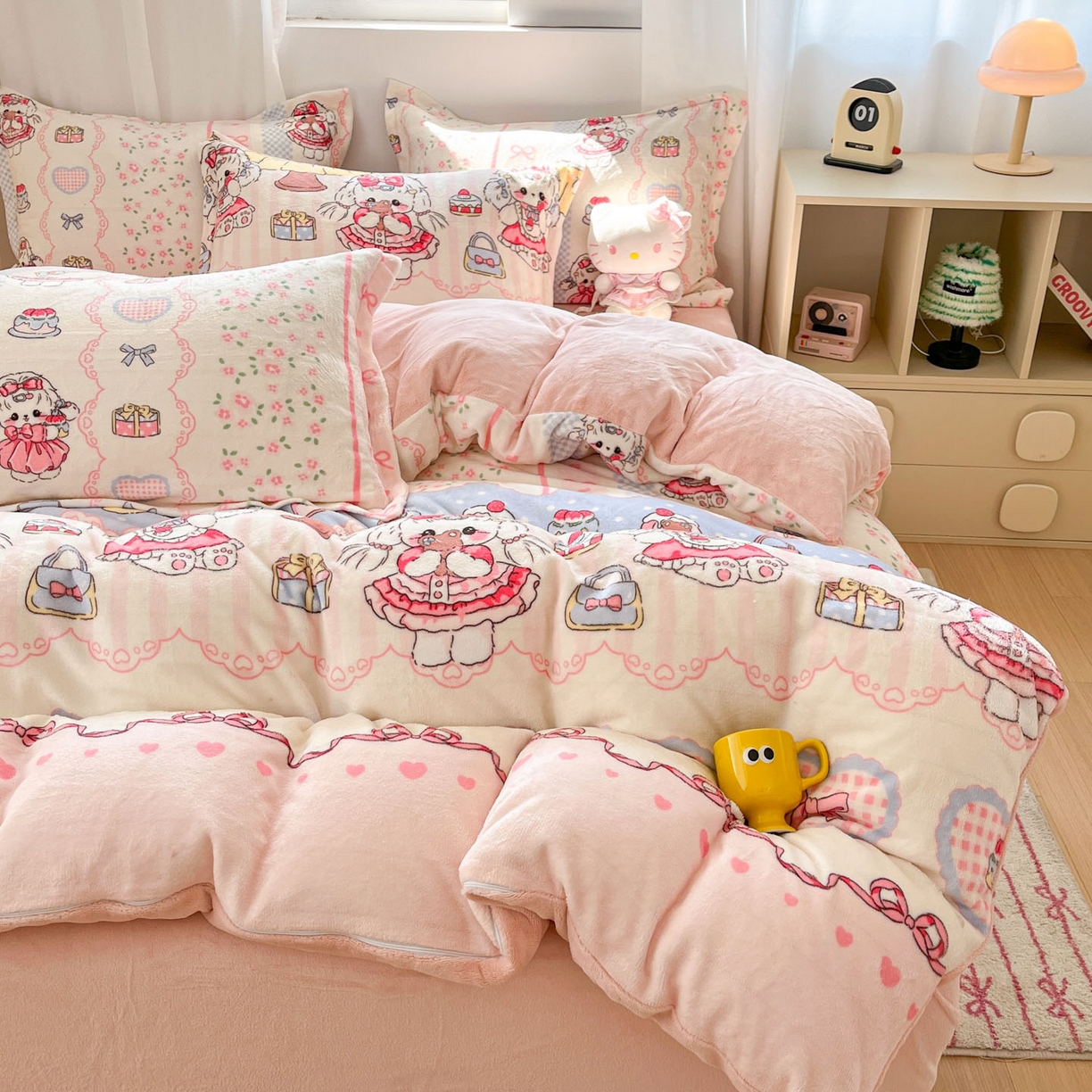 91家纺网 家纺一手货源 找家纺 沐慕 2025新款高克重牛奶绒四件套 牛奶绒-洛丽塔