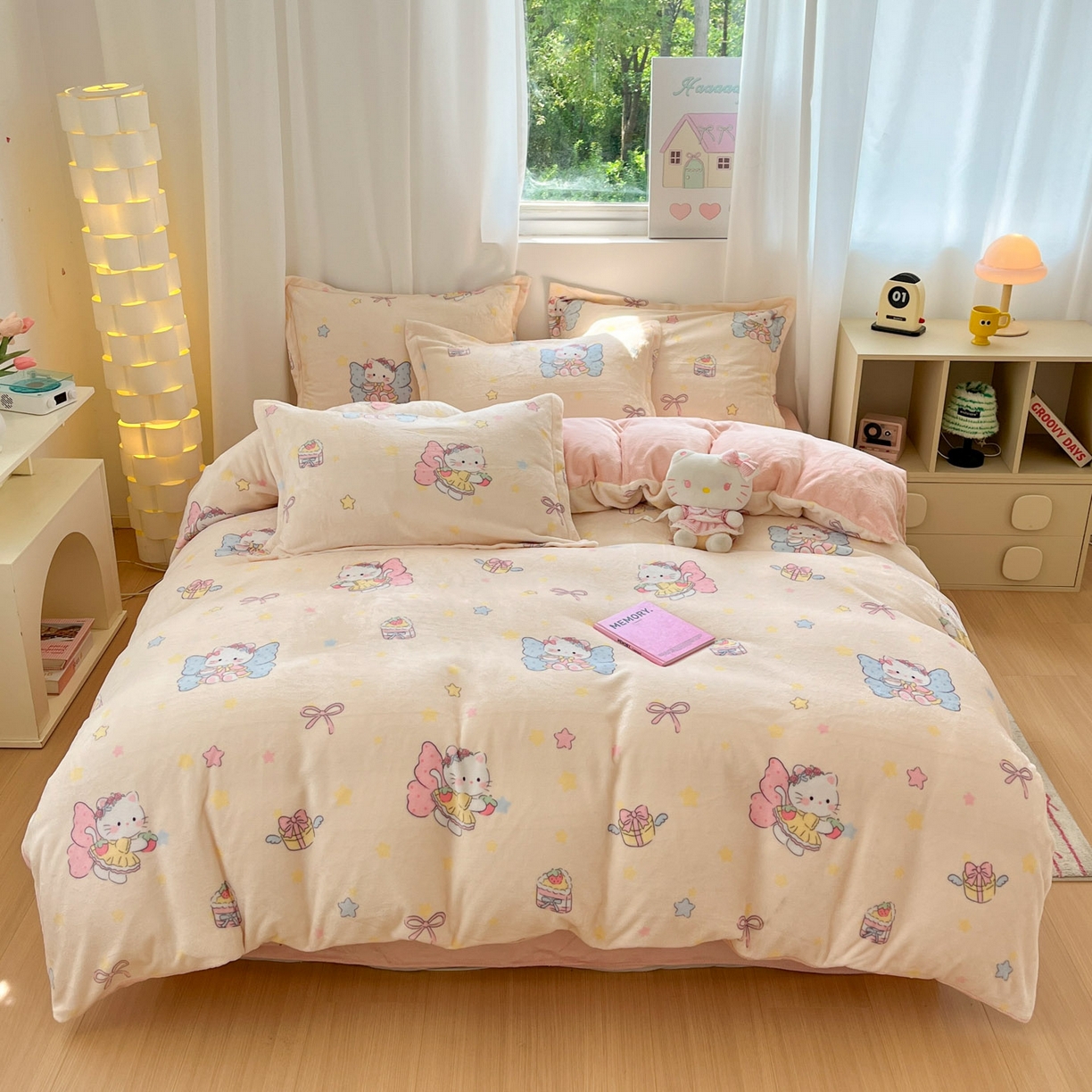 91家纺网 家纺一手货源 找家纺 沐慕 2025新款高克重牛奶绒四件套 牛奶绒-猫咪仙子