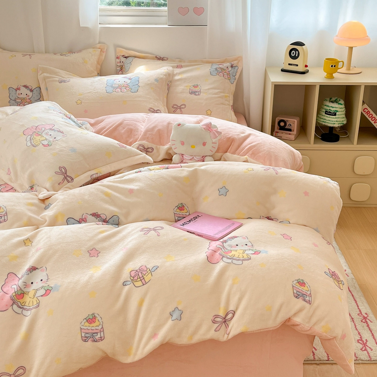 91家纺网 家纺一手货源 找家纺 沐慕 2025新款高克重牛奶绒四件套 牛奶绒-猫咪仙子