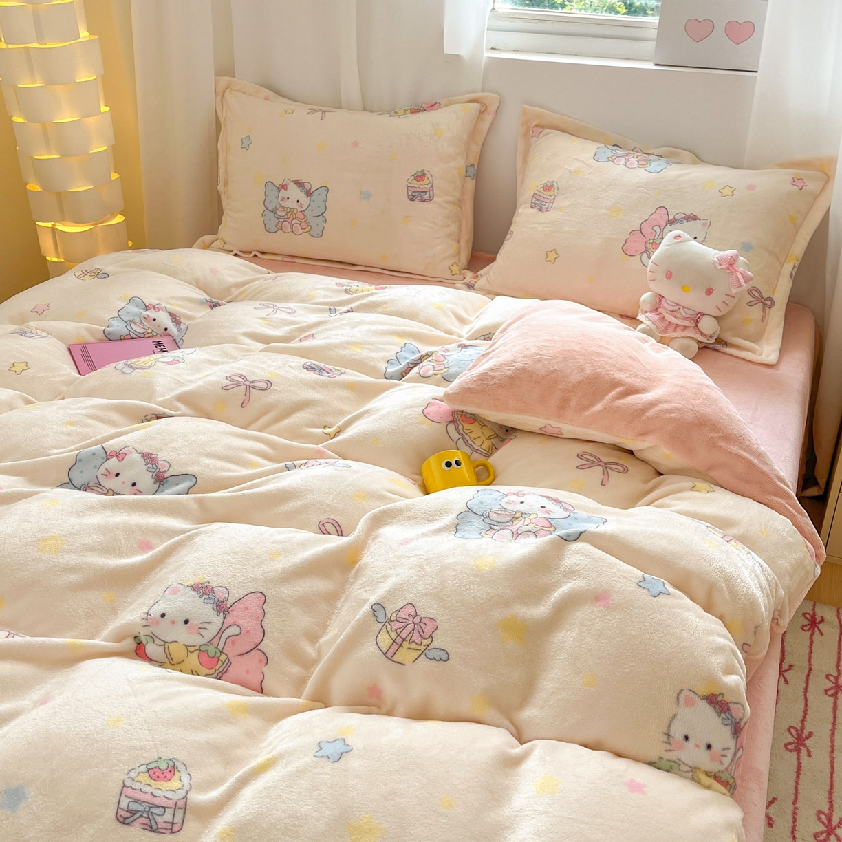 91家纺网 家纺一手货源 找家纺 沐慕 2025新款高克重牛奶绒四件套 牛奶绒-猫咪仙子