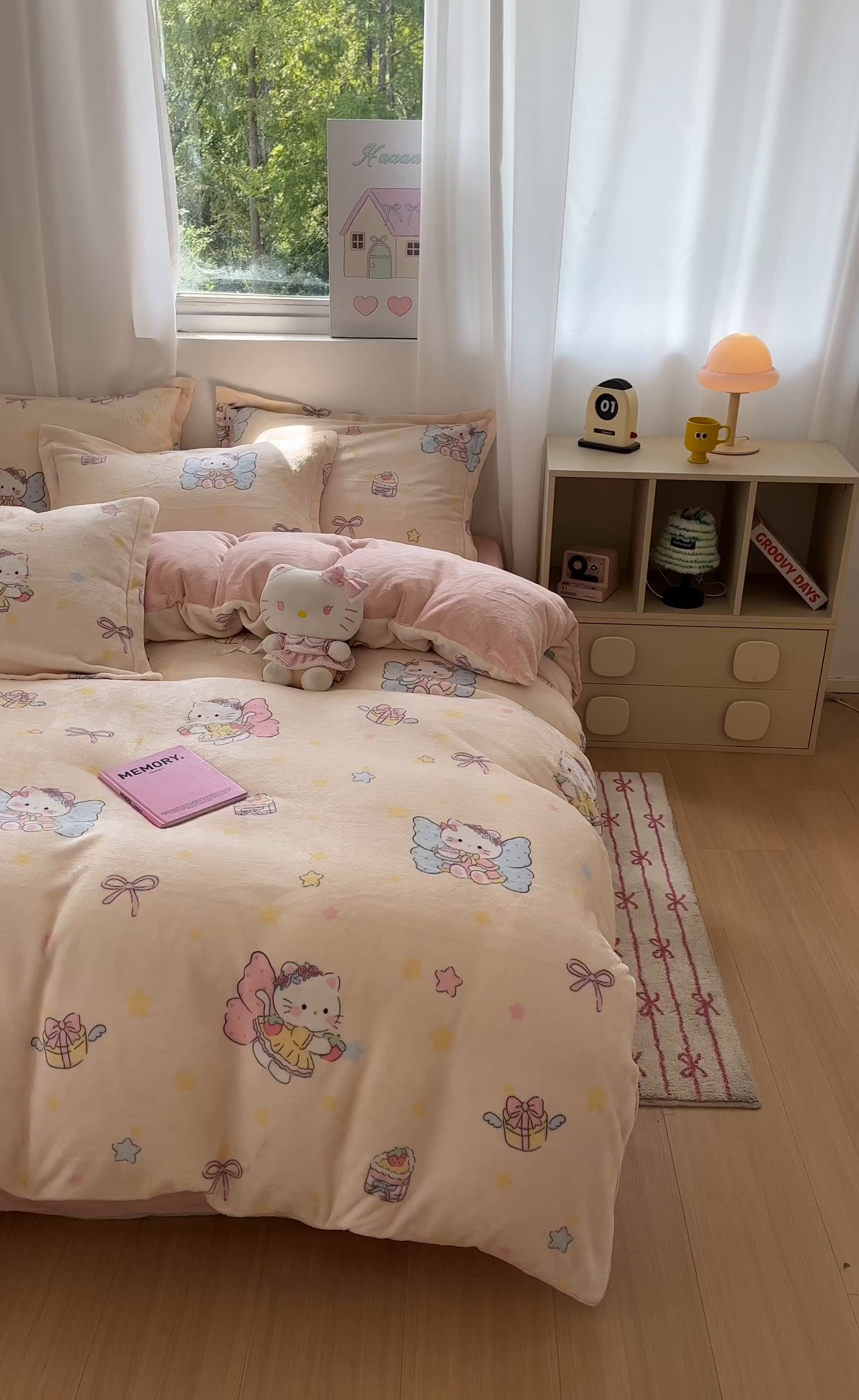 91家纺网 家纺一手货源 找家纺 沐慕 2025新款高克重牛奶绒四件套 牛奶绒-猫咪仙子