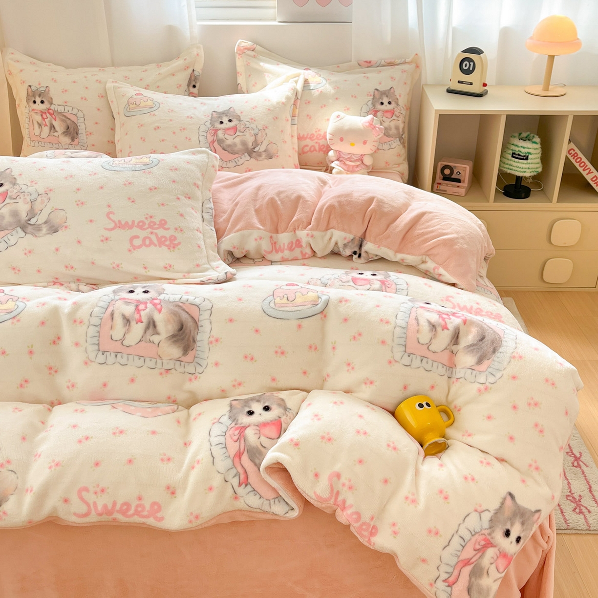 91家纺网 家纺一手货源 找家纺 沐慕 2025新款高克重牛奶绒四件套 牛奶绒-玫瑰粉喵