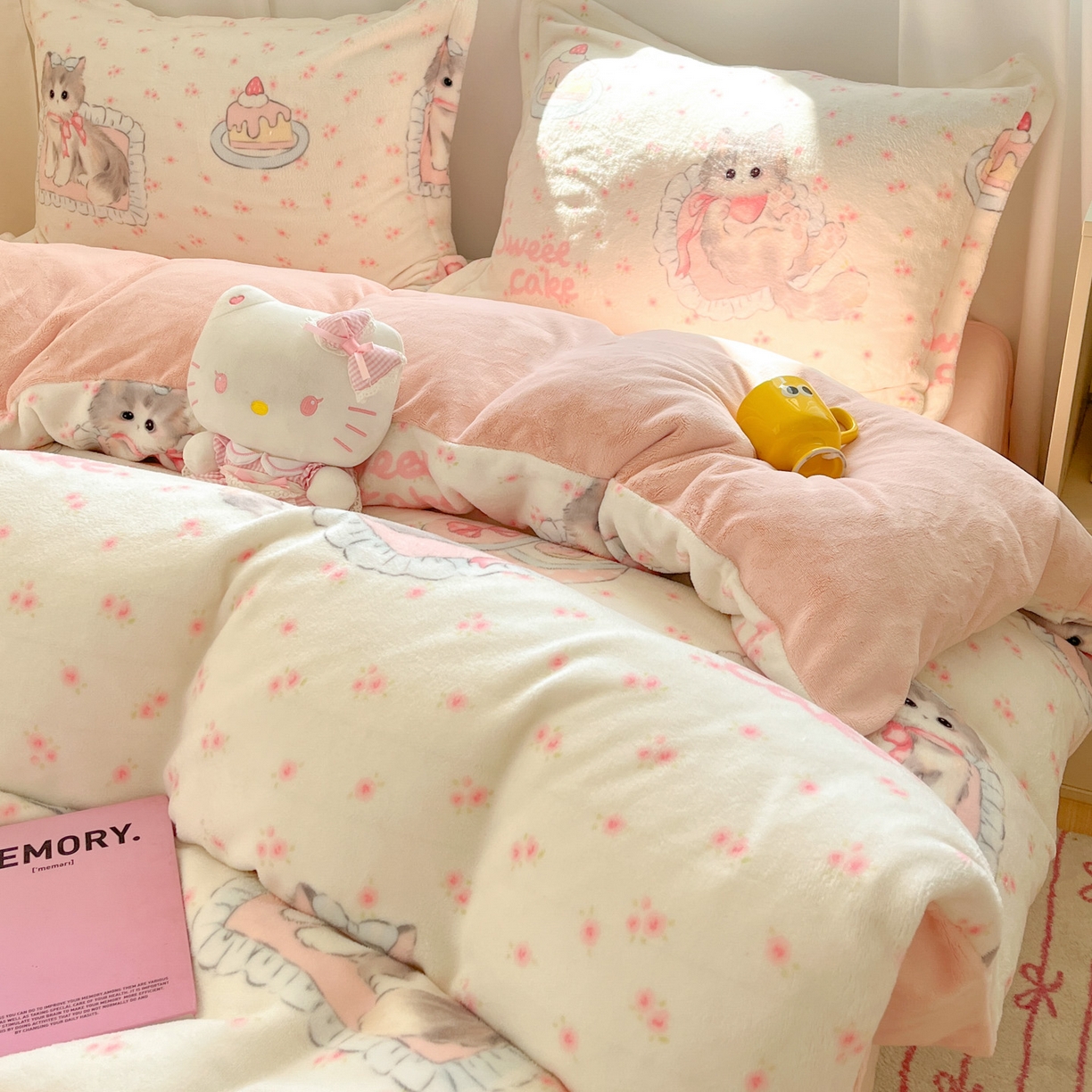 91家纺网 家纺一手货源 找家纺 沐慕 2025新款高克重牛奶绒四件套 牛奶绒-玫瑰粉喵