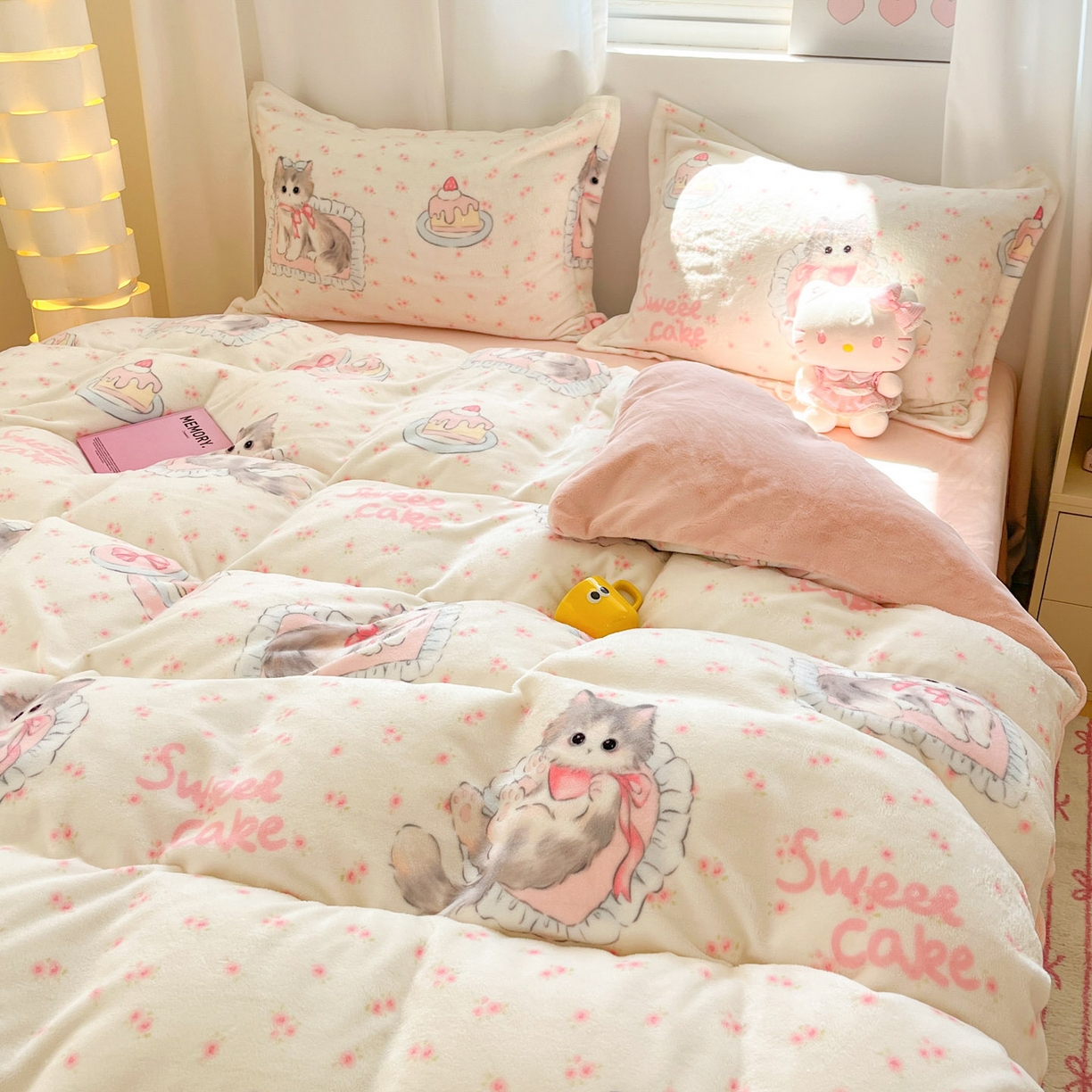 91家纺网 家纺一手货源 找家纺 沐慕 2025新款高克重牛奶绒四件套 牛奶绒-玫瑰粉喵