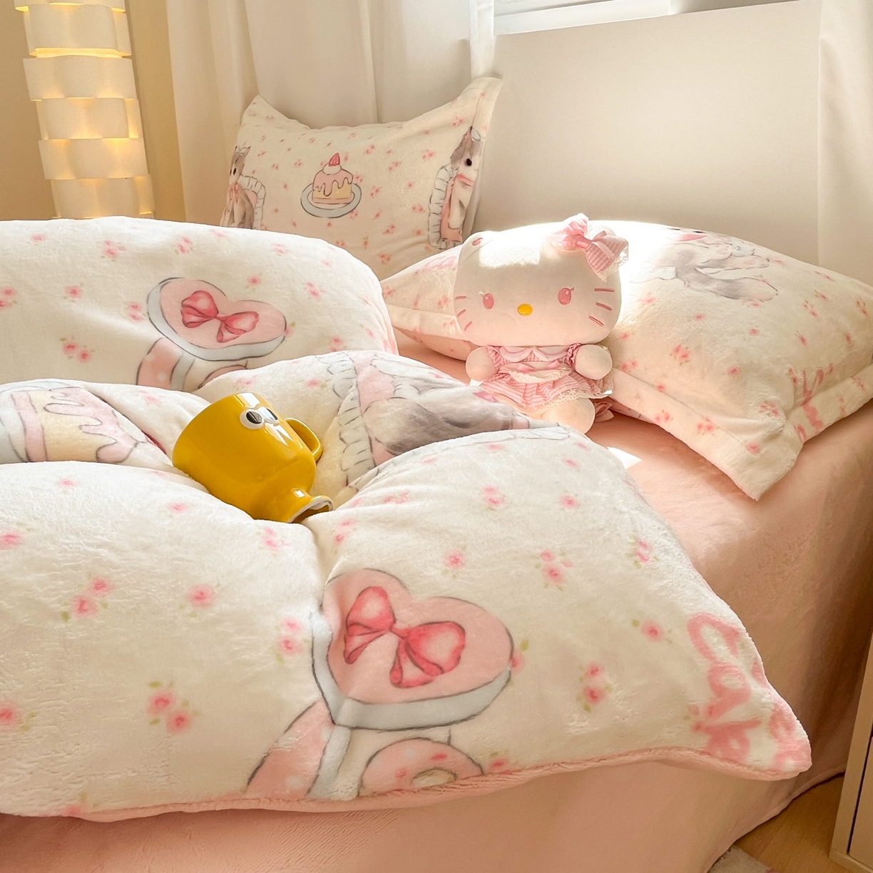 91家纺网 家纺一手货源 找家纺 沐慕 2025新款高克重牛奶绒四件套 牛奶绒-玫瑰粉喵