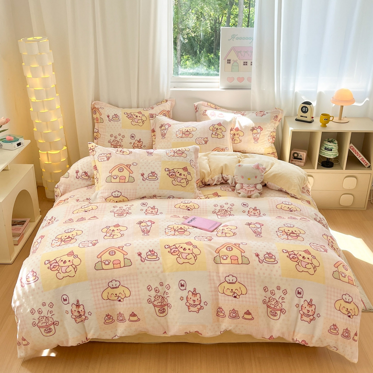 91家纺网 家纺一手货源 找家纺 沐慕 2025新款高克重牛奶绒四件套 牛奶绒-萌狗日记