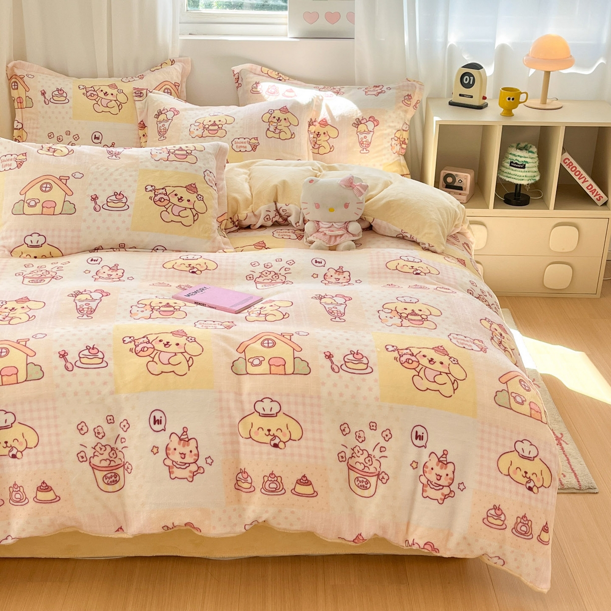 91家纺网 家纺一手货源 找家纺 沐慕 2025新款高克重牛奶绒四件套 牛奶绒-萌狗日记