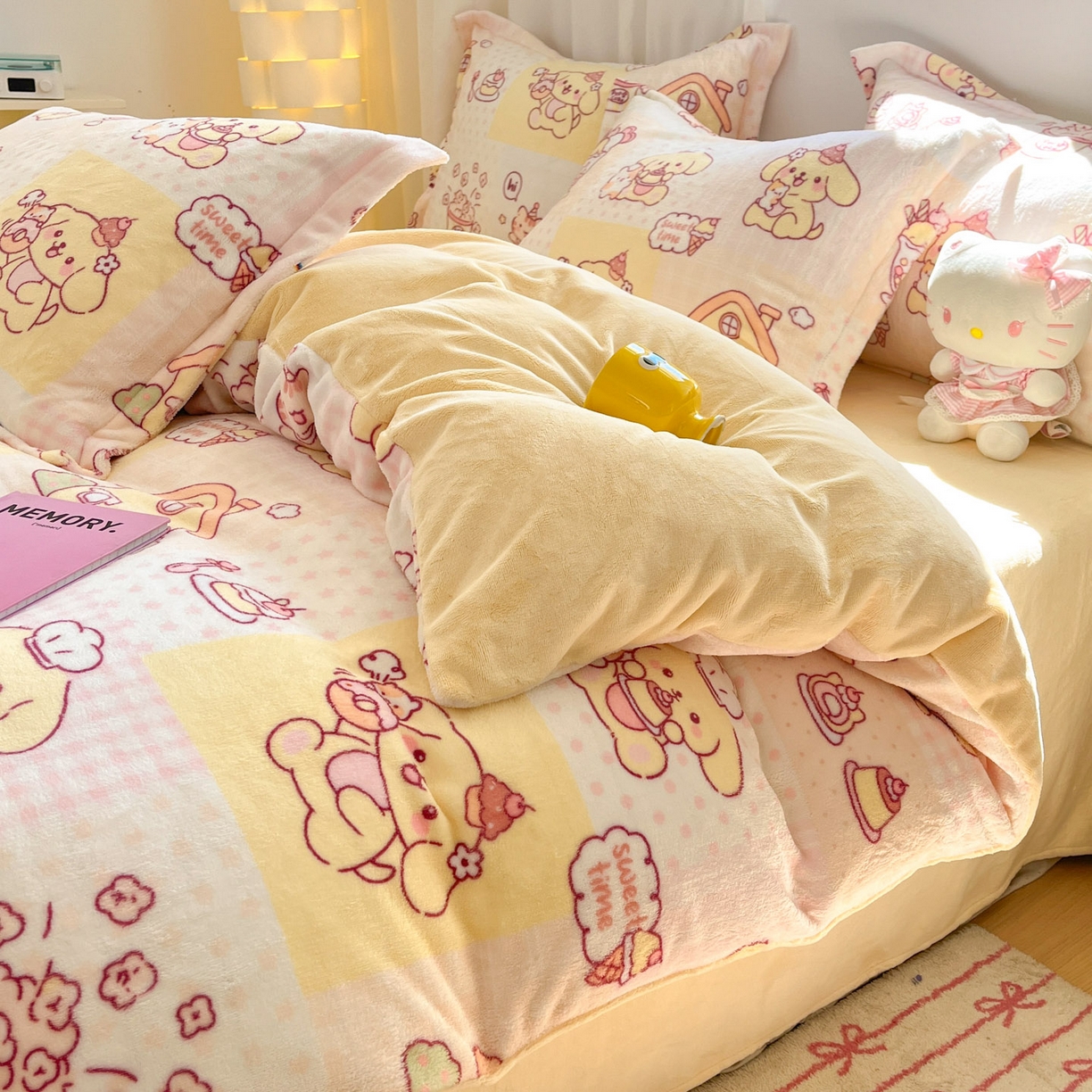 91家纺网 家纺一手货源 找家纺 沐慕 2025新款高克重牛奶绒四件套 牛奶绒-萌狗日记