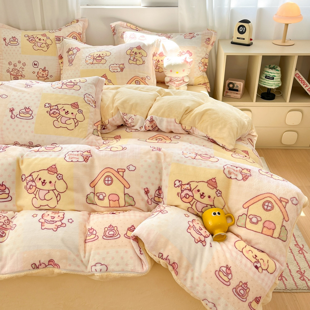 91家纺网 家纺一手货源 找家纺 沐慕 2025新款高克重牛奶绒四件套 牛奶绒-萌狗日记