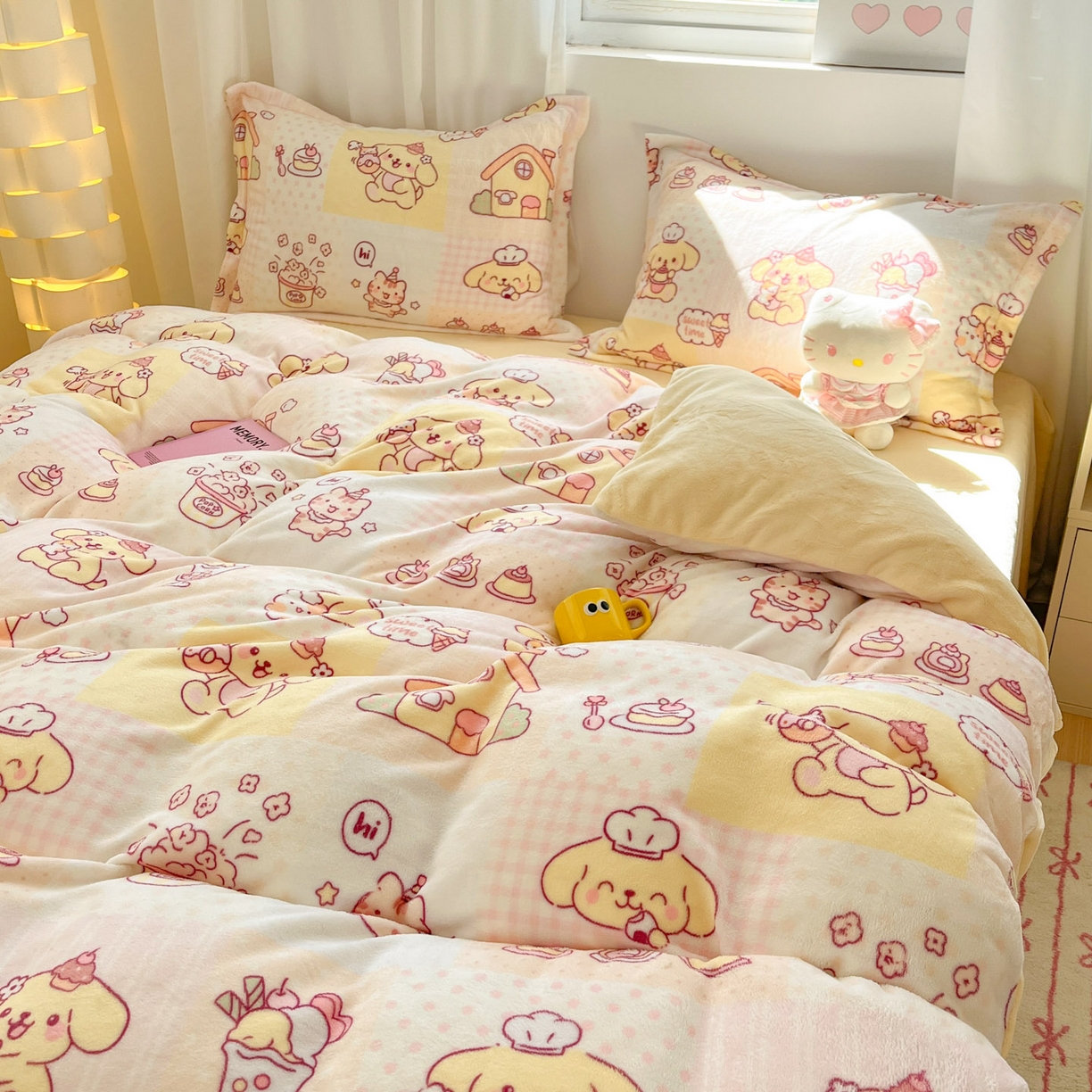 91家纺网 家纺一手货源 找家纺 沐慕 2025新款高克重牛奶绒四件套 牛奶绒-萌狗日记