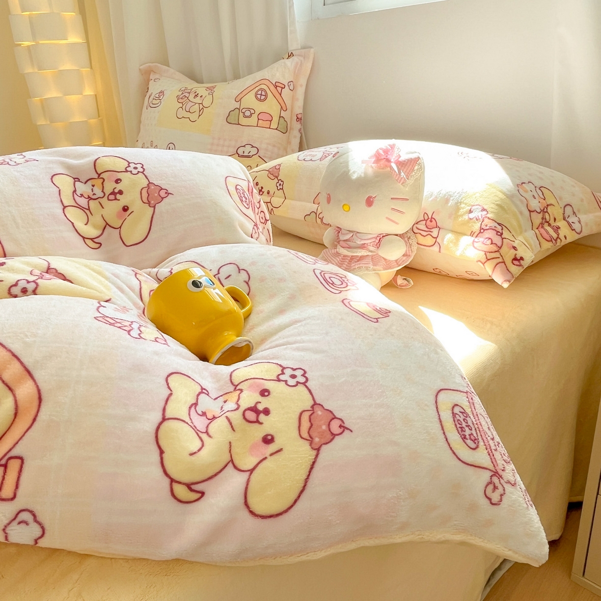 91家纺网 家纺一手货源 找家纺 沐慕 2025新款高克重牛奶绒四件套 牛奶绒-萌狗日记