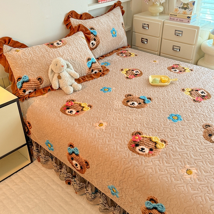 美达家纺 2025新款牛奶绒榻榻米单床盖床盖单件单品床盖（支持定制，定制款不退不换） 针织熊