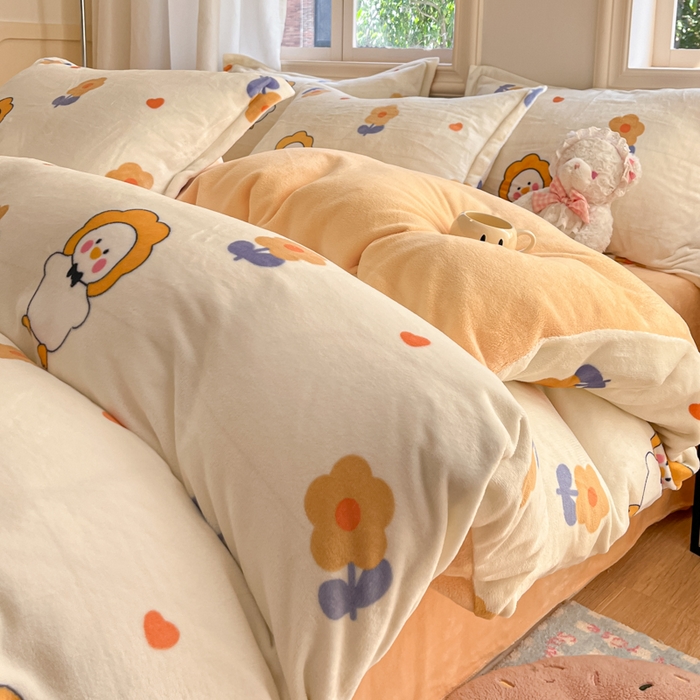 沐慕 2025新款高克重牛奶绒四件套 牛奶绒-萌萌鸭