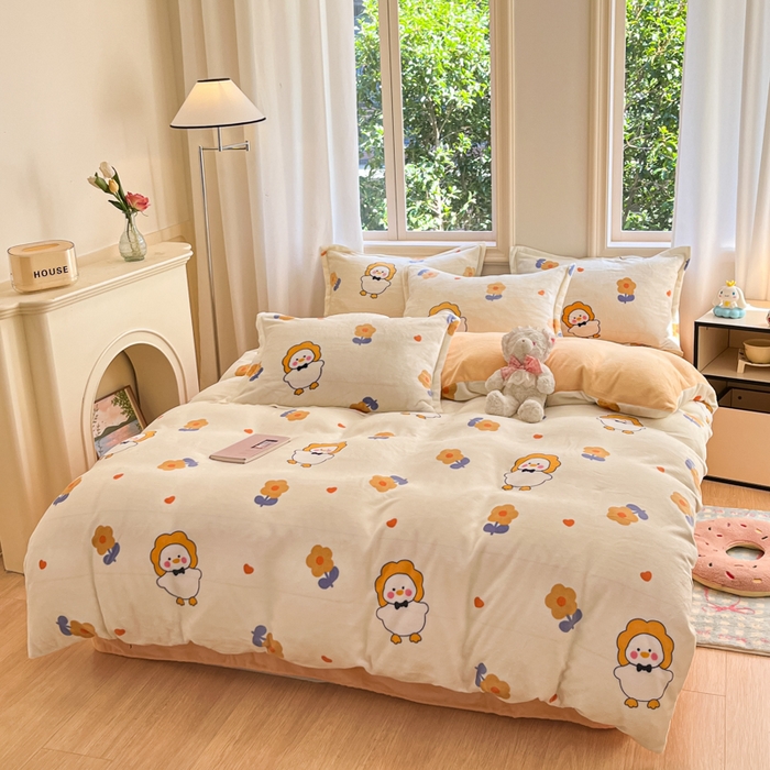 91家纺网 家纺一手货源 找家纺 沐慕 2025新款高克重牛奶绒四件套 牛奶绒-萌萌鸭