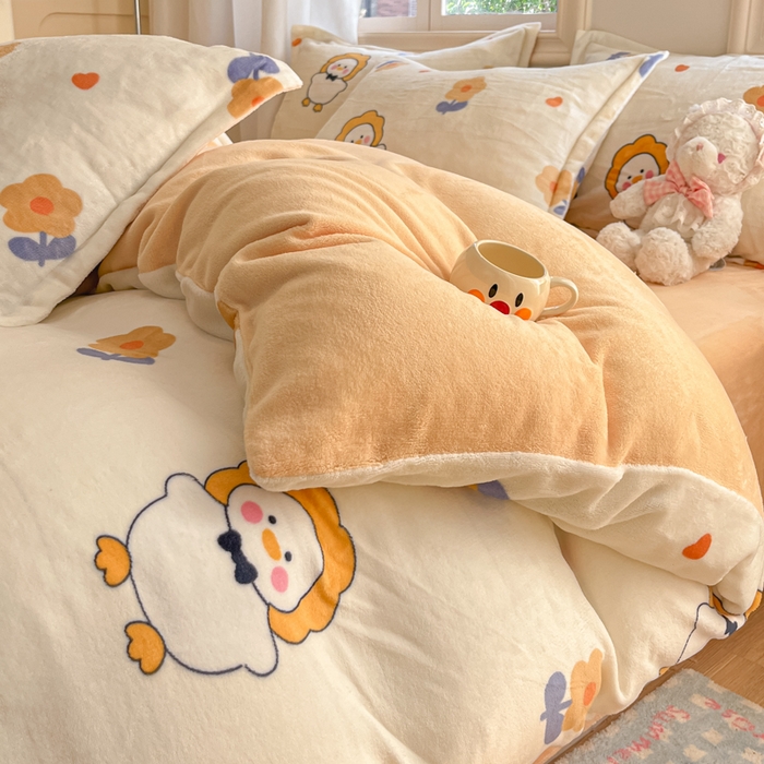 91家纺网 家纺一手货源 找家纺 沐慕 2025新款高克重牛奶绒四件套 牛奶绒-萌萌鸭