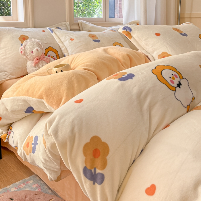 91家纺网 家纺一手货源 找家纺 沐慕 2025新款高克重牛奶绒四件套 牛奶绒-萌萌鸭