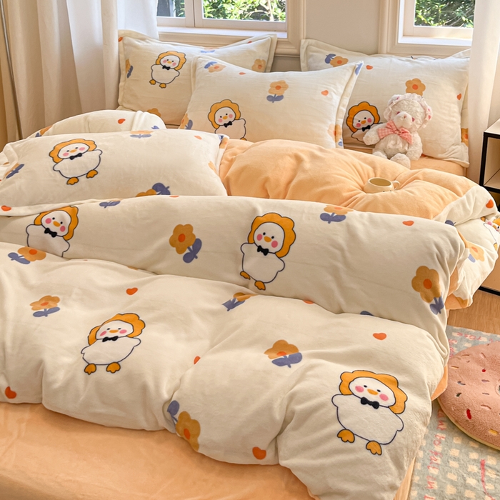 91家纺网 家纺一手货源 找家纺 沐慕 2025新款高克重牛奶绒四件套 牛奶绒-萌萌鸭