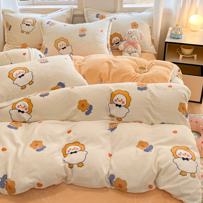 91家纺网 家纺一手货源 找家纺 沐慕 2025新款高克重牛奶绒四件套 牛奶绒-萌萌鸭