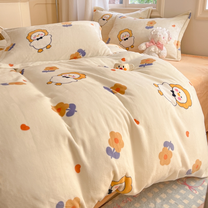 91家纺网 家纺一手货源 找家纺 沐慕 2025新款高克重牛奶绒四件套 牛奶绒-萌萌鸭