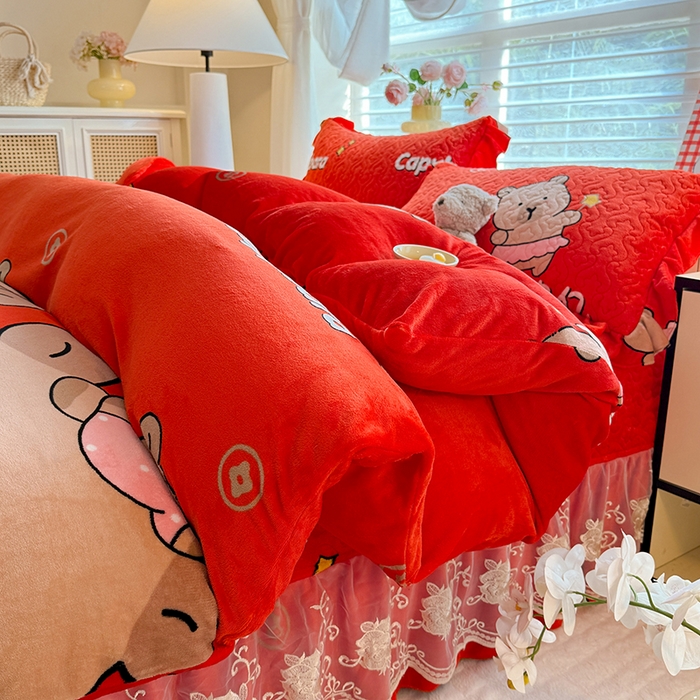 91家纺网 家纺一手货源 找家纺 （总）美达家纺 2025新款卡通牛奶绒印花床盖四件套