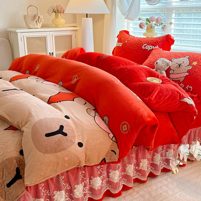 91家纺网 家纺一手货源 找家纺 （总）美达家纺 2025新款卡通牛奶绒印花床盖四件套