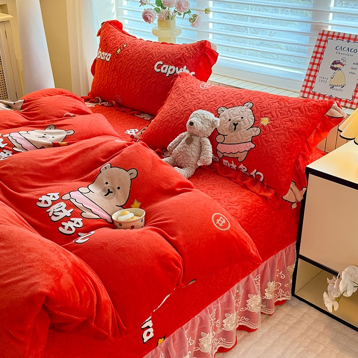 91家纺网 家纺一手货源 找家纺 （总）美达家纺 2025新款卡通牛奶绒印花床盖四件套