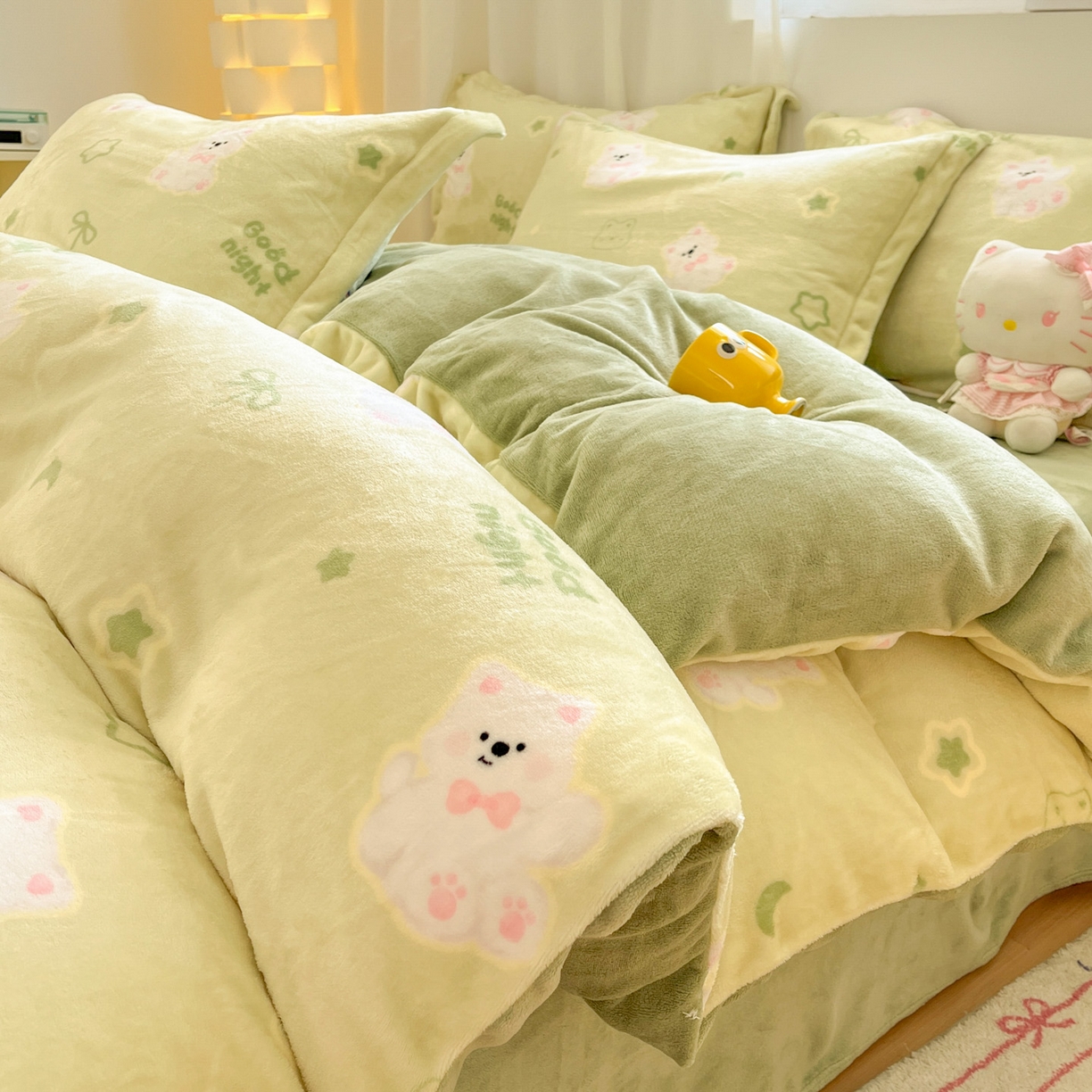 沐慕 2025新款高克重牛奶绒四件套 牛奶绒-青青萌宠