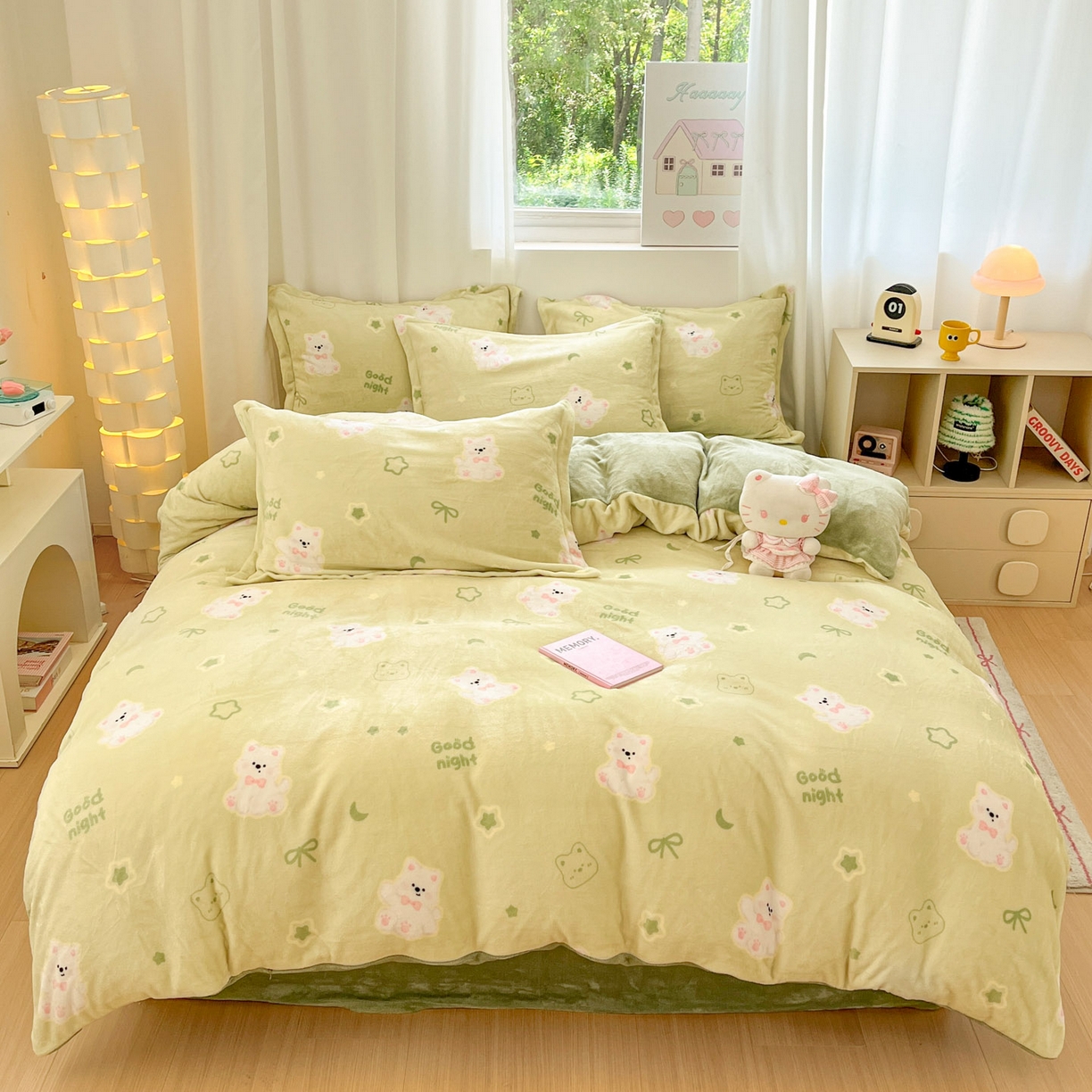 91家纺网 家纺一手货源 找家纺 沐慕 2025新款高克重牛奶绒四件套 牛奶绒-青青萌宠