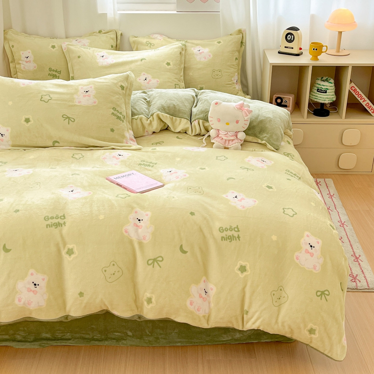 91家纺网 家纺一手货源 找家纺 沐慕 2025新款高克重牛奶绒四件套 牛奶绒-青青萌宠