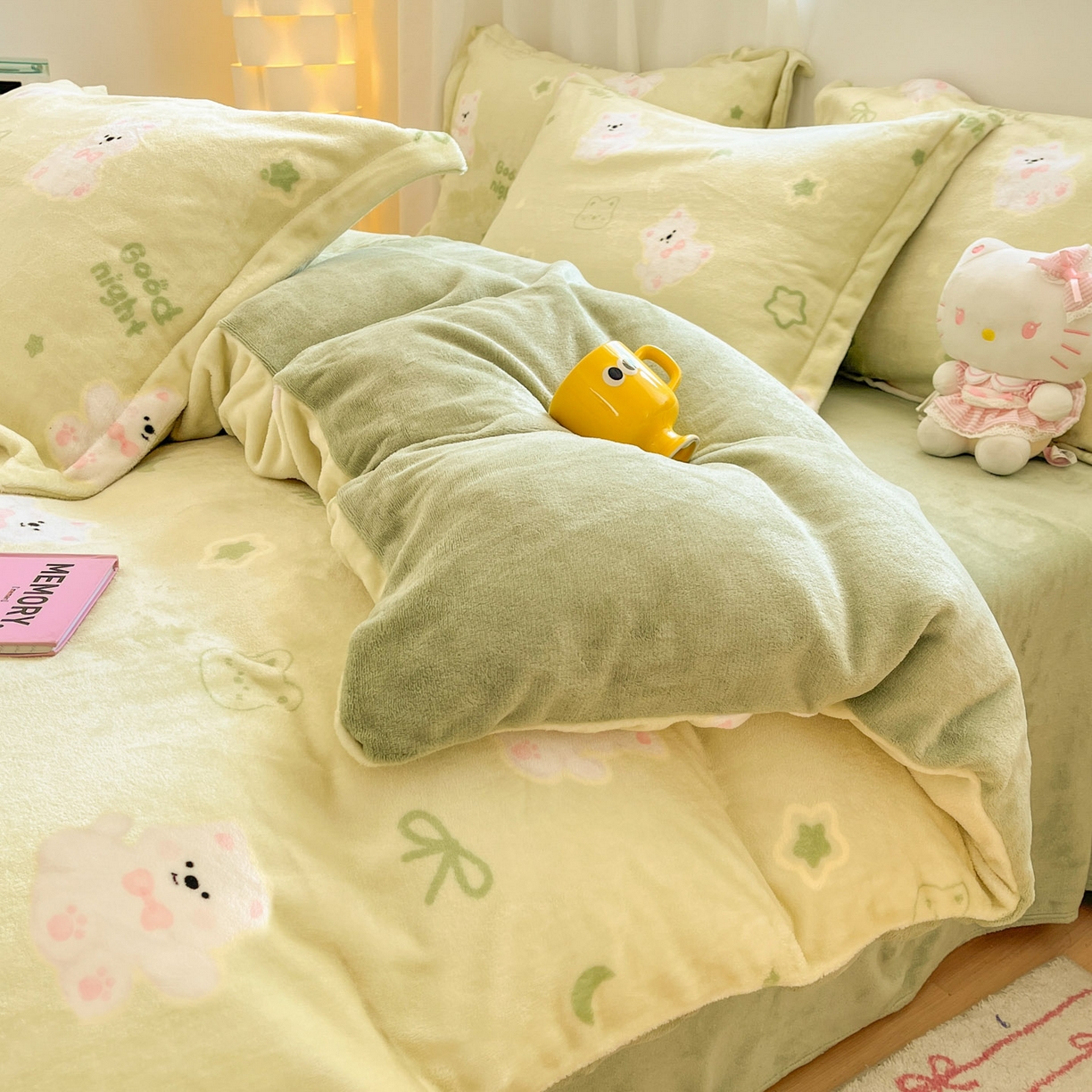 91家纺网 家纺一手货源 找家纺 沐慕 2025新款高克重牛奶绒四件套 牛奶绒-青青萌宠