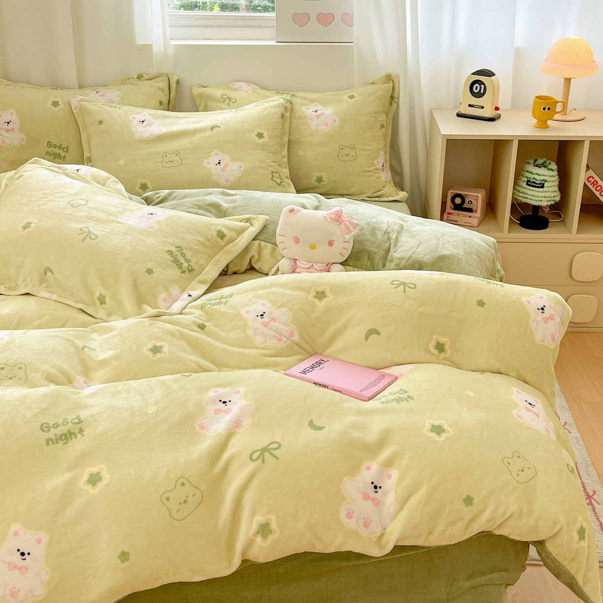 91家纺网 家纺一手货源 找家纺 沐慕 2025新款高克重牛奶绒四件套 牛奶绒-青青萌宠