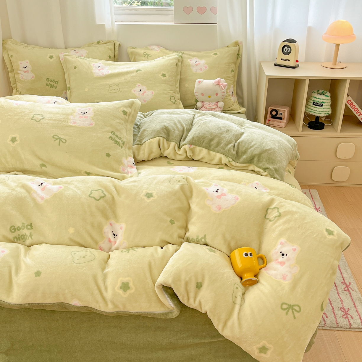 91家纺网 家纺一手货源 找家纺 沐慕 2025新款高克重牛奶绒四件套 牛奶绒-青青萌宠