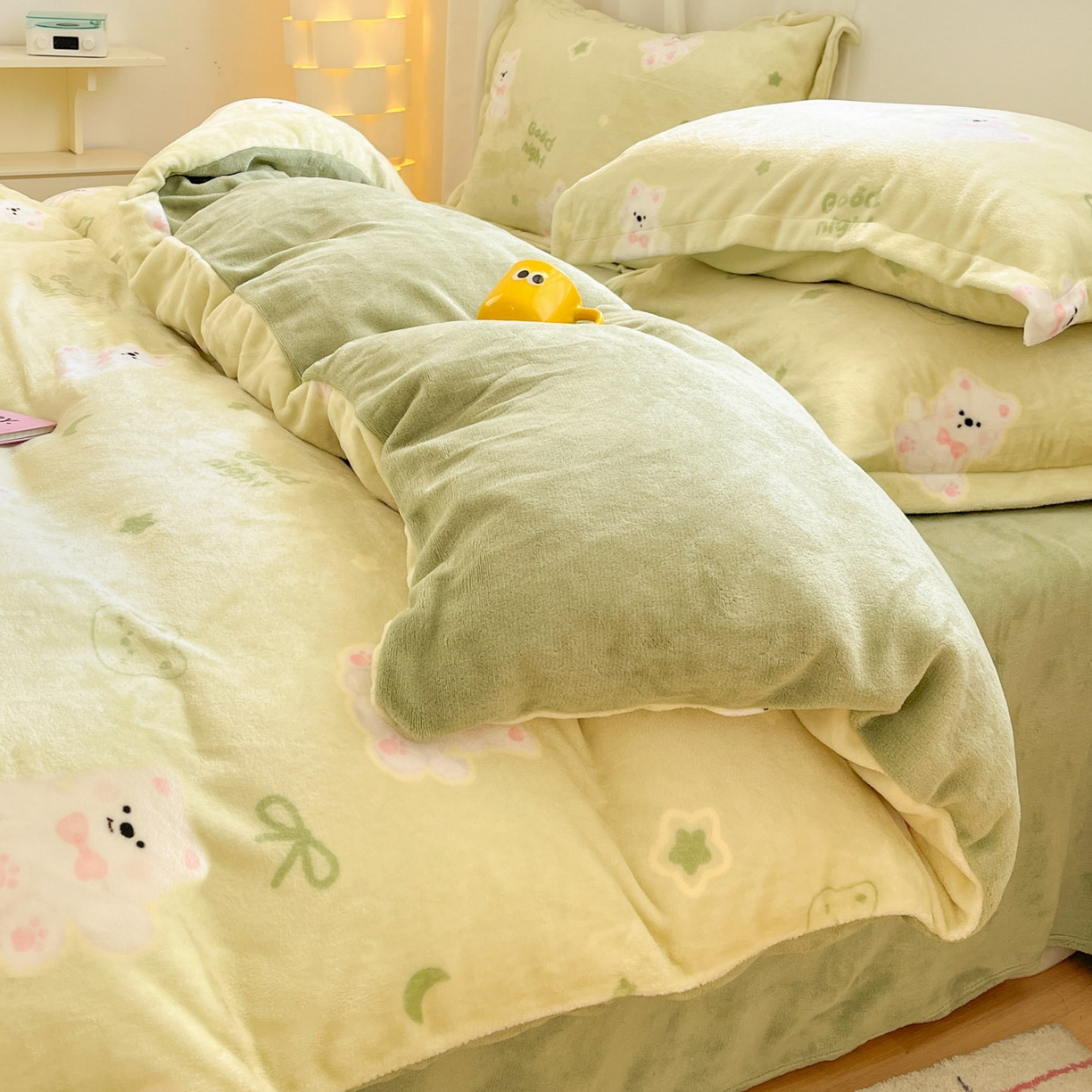 91家纺网 家纺一手货源 找家纺 沐慕 2025新款高克重牛奶绒四件套 牛奶绒-青青萌宠