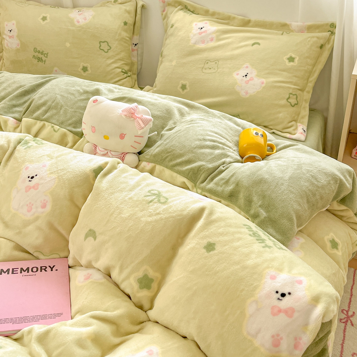 91家纺网 家纺一手货源 找家纺 沐慕 2025新款高克重牛奶绒四件套 牛奶绒-青青萌宠