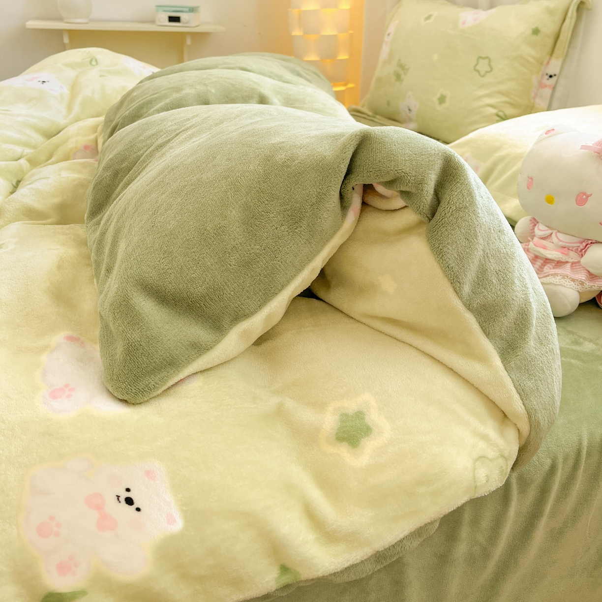 91家纺网 家纺一手货源 找家纺 沐慕 2025新款高克重牛奶绒四件套 牛奶绒-青青萌宠