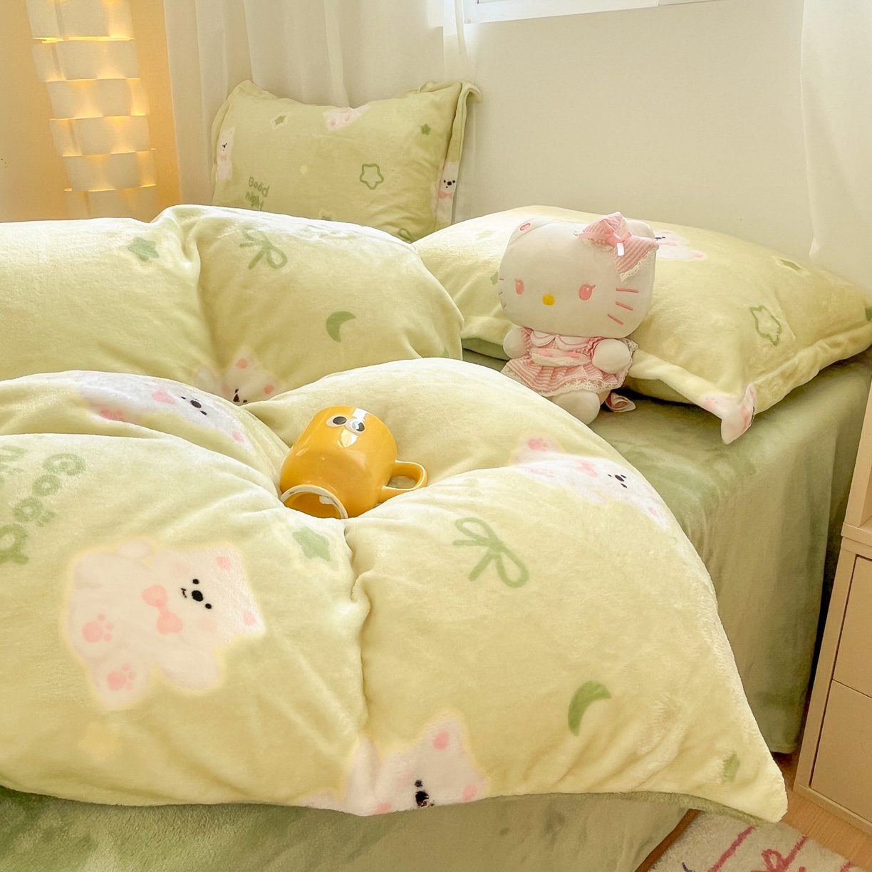 91家纺网 家纺一手货源 找家纺 沐慕 2025新款高克重牛奶绒四件套 牛奶绒-青青萌宠