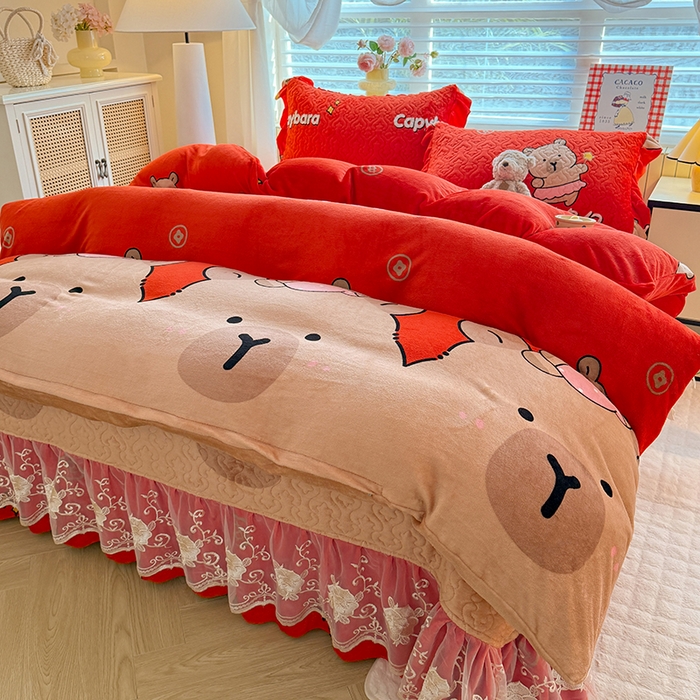美达家纺 2025新款卡通牛奶绒印花床盖四件套 巴拉巴拉