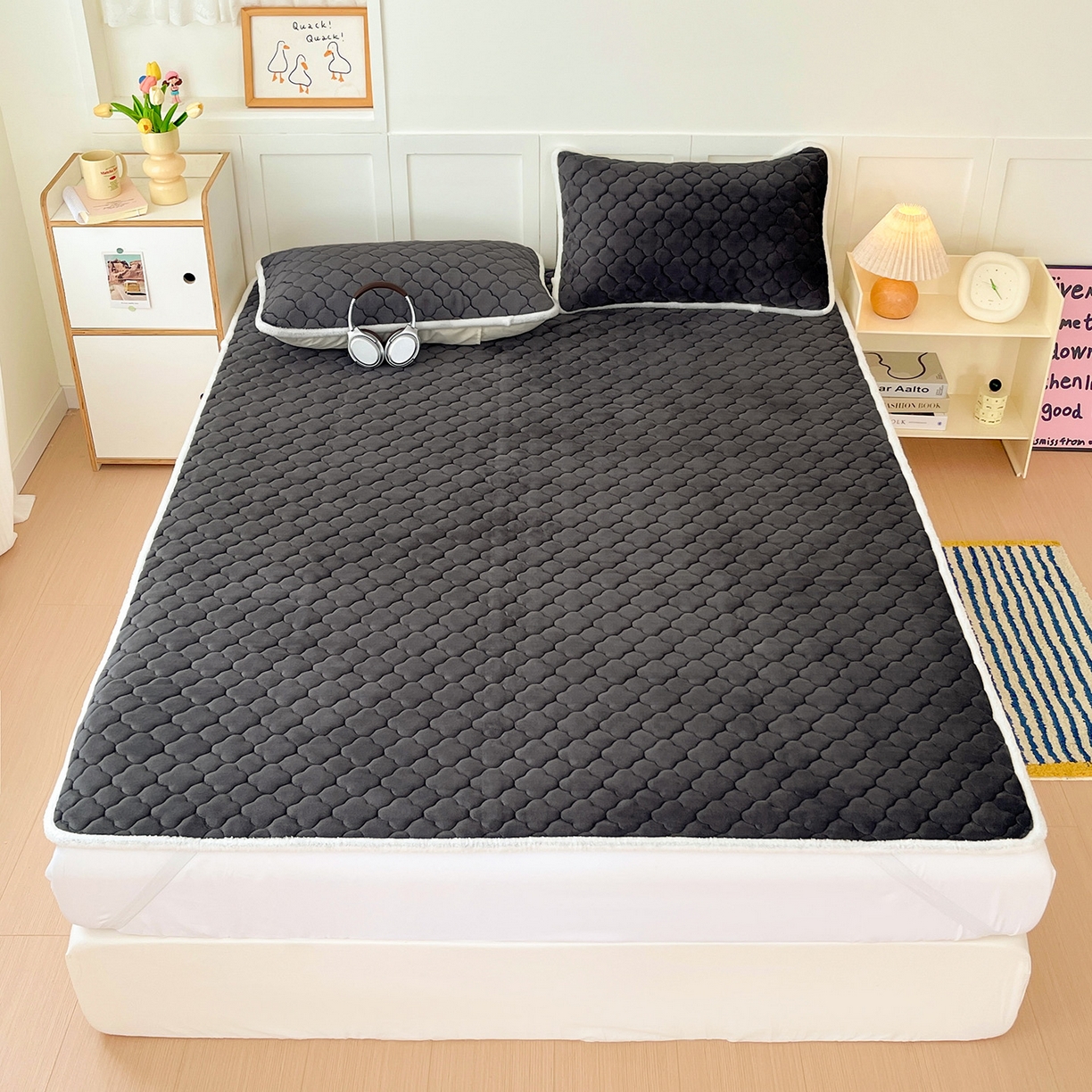 富馨莱 2025新款牛奶绒夹棉床垫床盖支持一件定制 轻奢灰