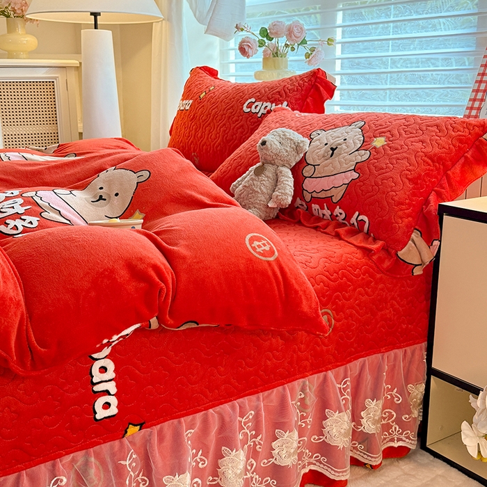 91家纺网 家纺一手货源 找家纺 美达家纺 2025新款卡通牛奶绒印花床盖四件套 巴拉巴拉