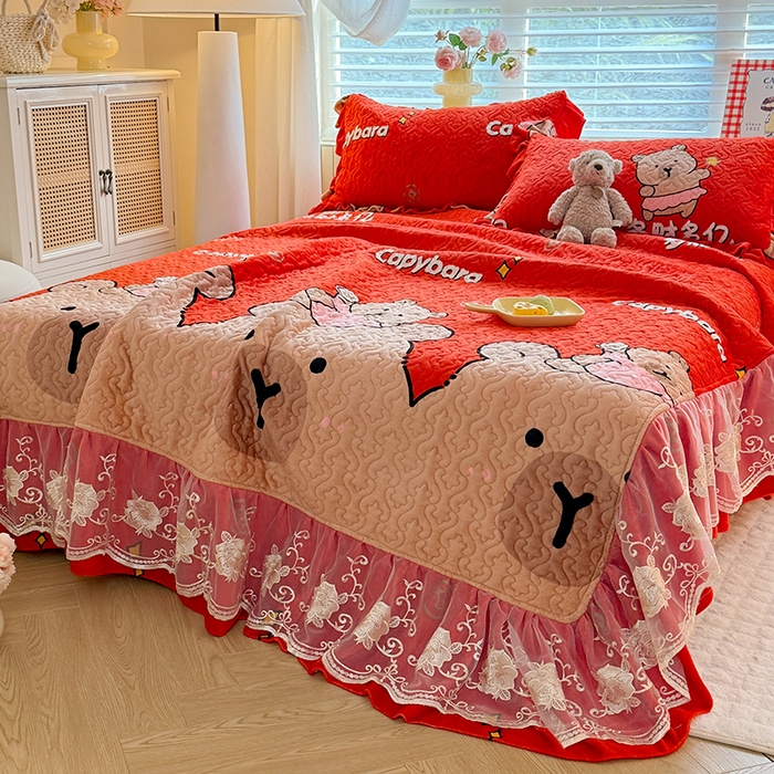 91家纺网 家纺一手货源 找家纺 美达家纺 2025新款卡通牛奶绒印花床盖四件套 巴拉巴拉