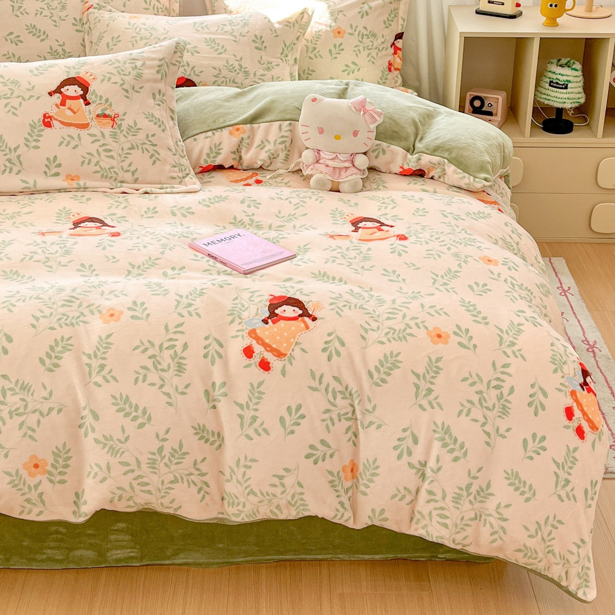 91家纺网 家纺一手货源 找家纺 沐慕 2025新款高克重牛奶绒四件套 牛奶绒-森林女孩