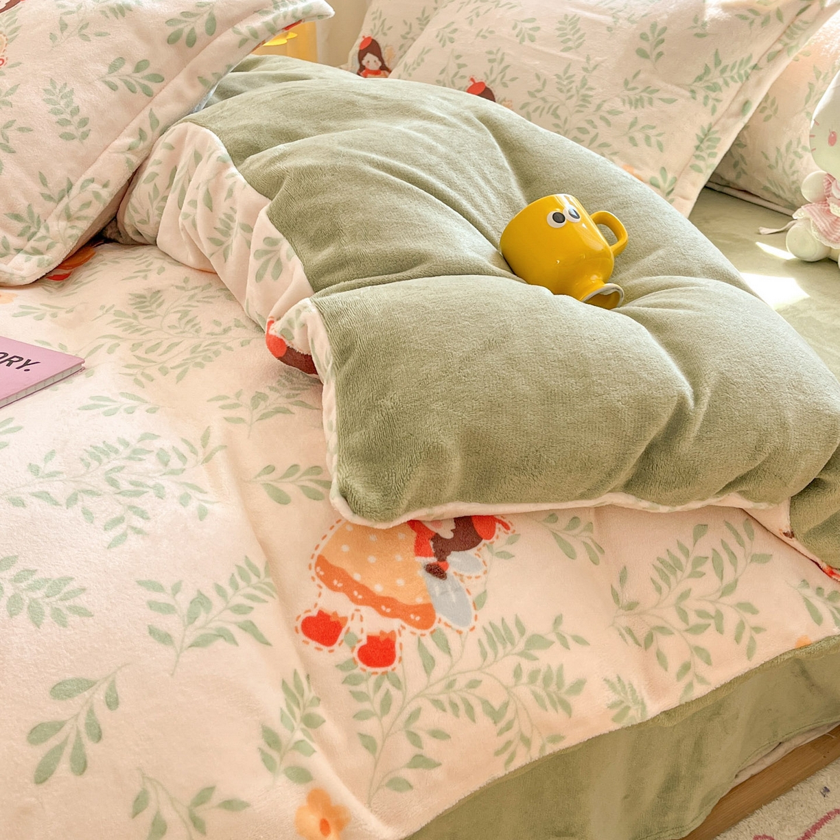 91家纺网 家纺一手货源 找家纺 沐慕 2025新款高克重牛奶绒四件套 牛奶绒-森林女孩