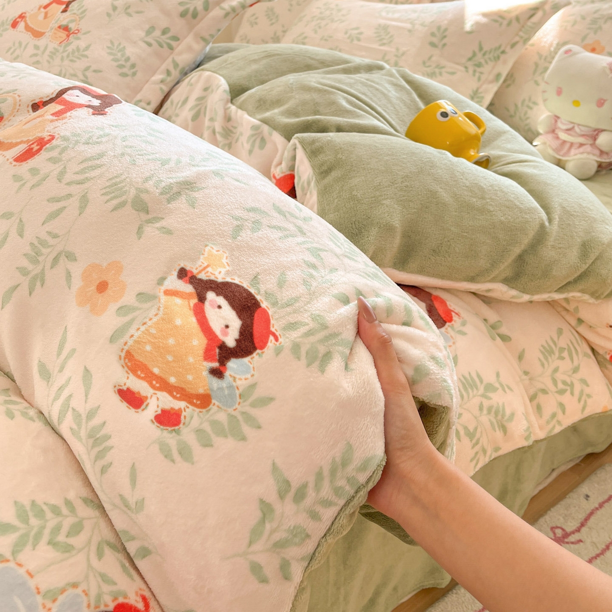 91家纺网 家纺一手货源 找家纺 沐慕 2025新款高克重牛奶绒四件套 牛奶绒-森林女孩