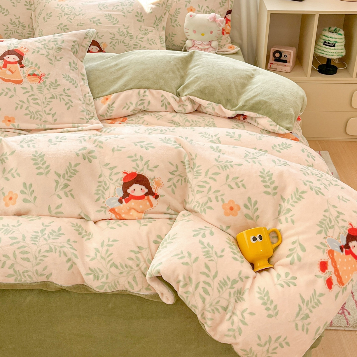 91家纺网 家纺一手货源 找家纺 沐慕 2025新款高克重牛奶绒四件套 牛奶绒-森林女孩