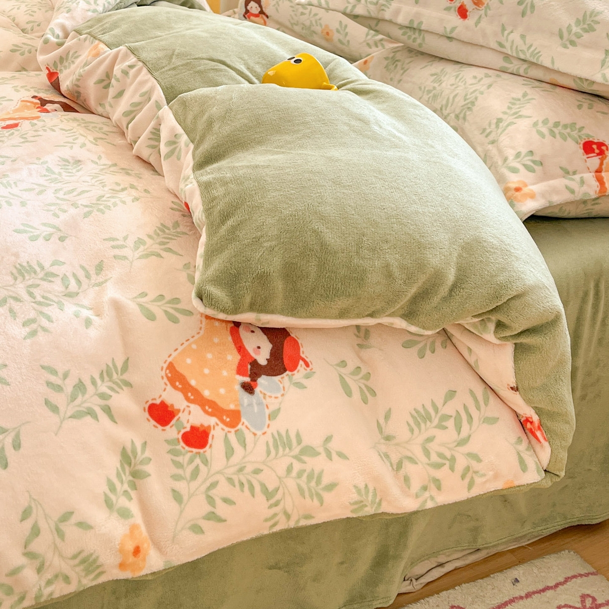 91家纺网 家纺一手货源 找家纺 沐慕 2025新款高克重牛奶绒四件套 牛奶绒-森林女孩