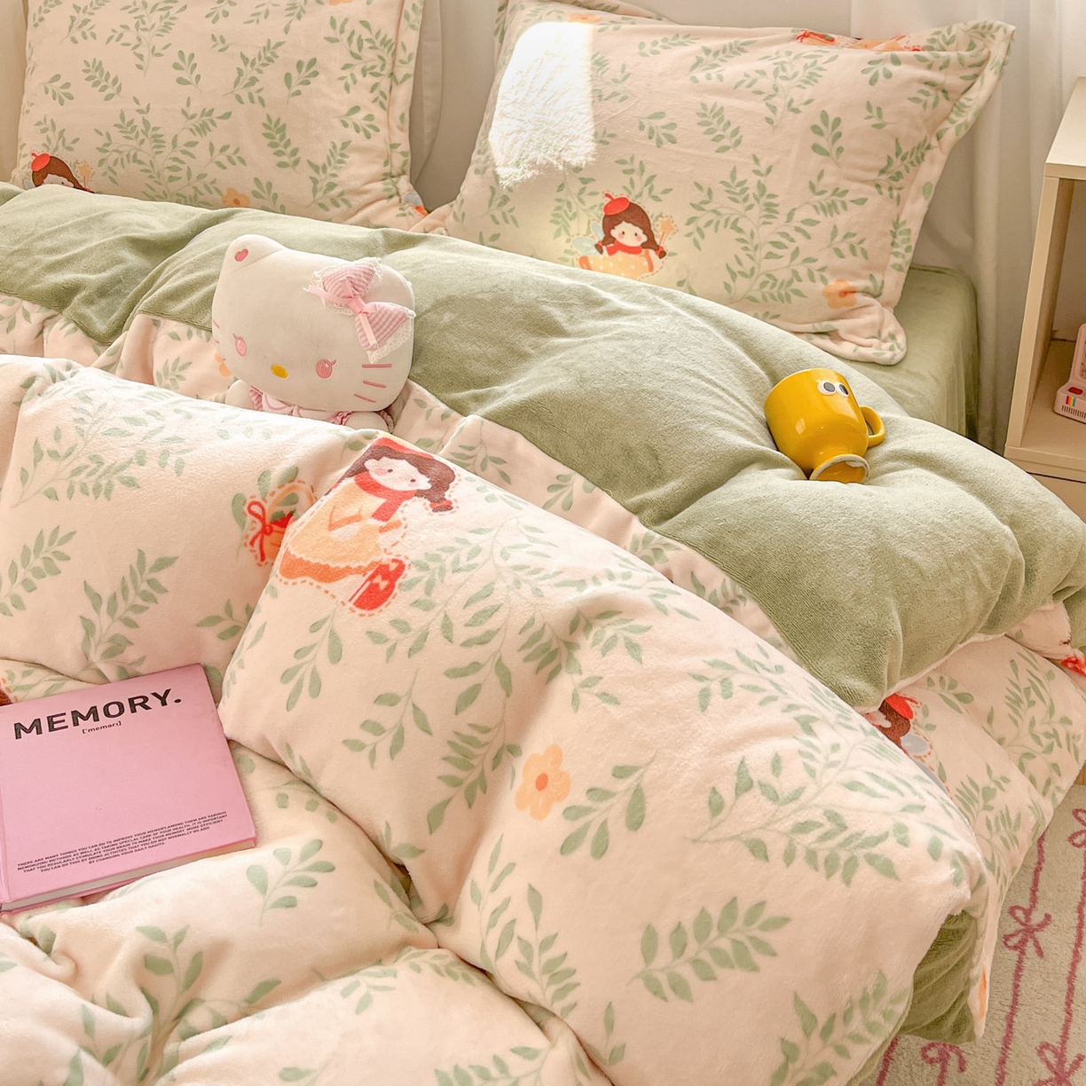 91家纺网 家纺一手货源 找家纺 沐慕 2025新款高克重牛奶绒四件套 牛奶绒-森林女孩