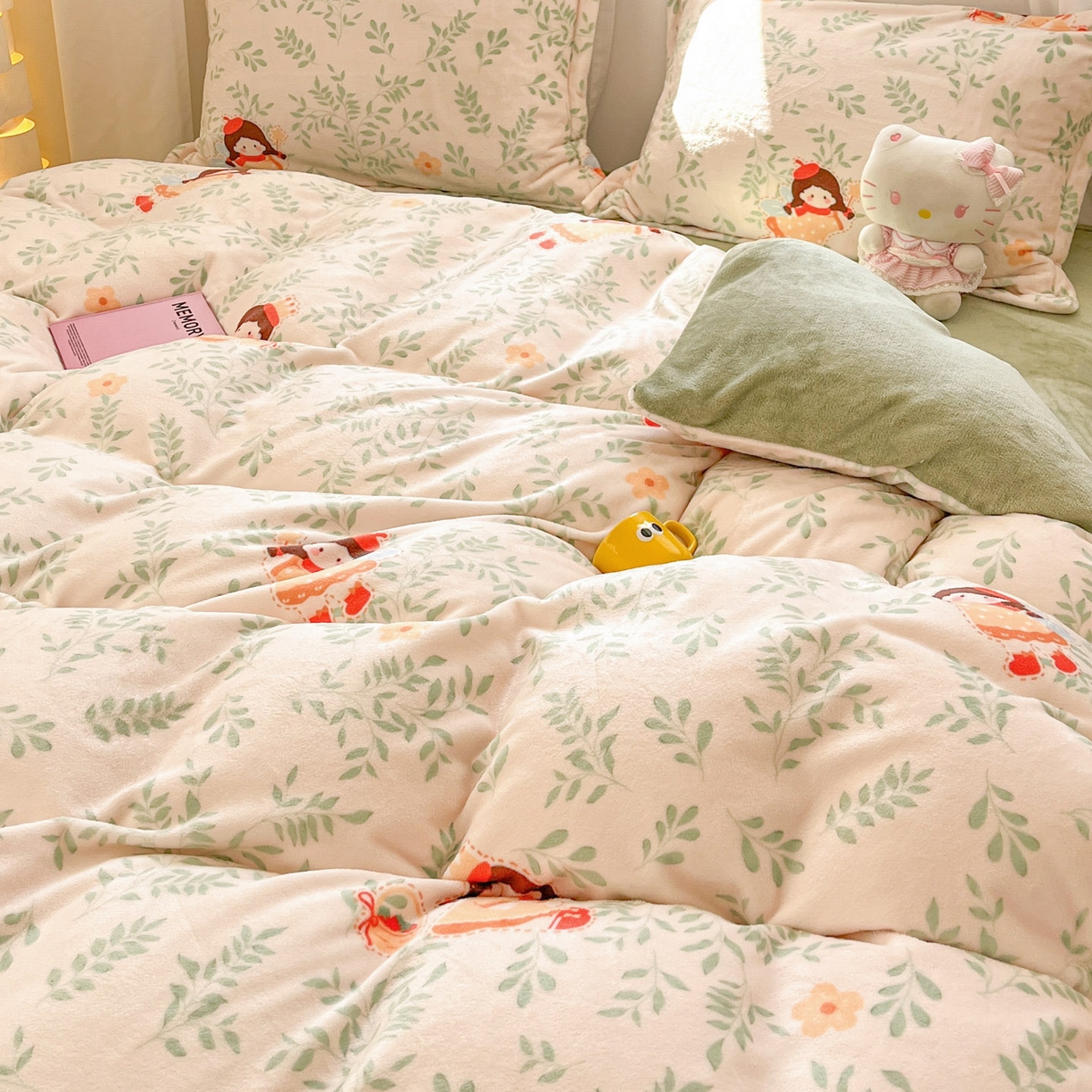 91家纺网 家纺一手货源 找家纺 沐慕 2025新款高克重牛奶绒四件套 牛奶绒-森林女孩