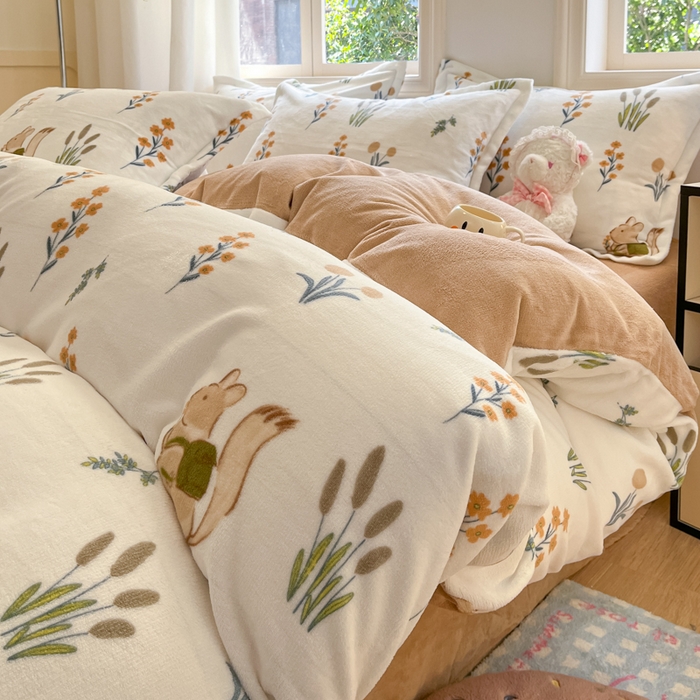 沐慕 2025新款高克重牛奶绒四件套 牛奶绒-田园松鼠